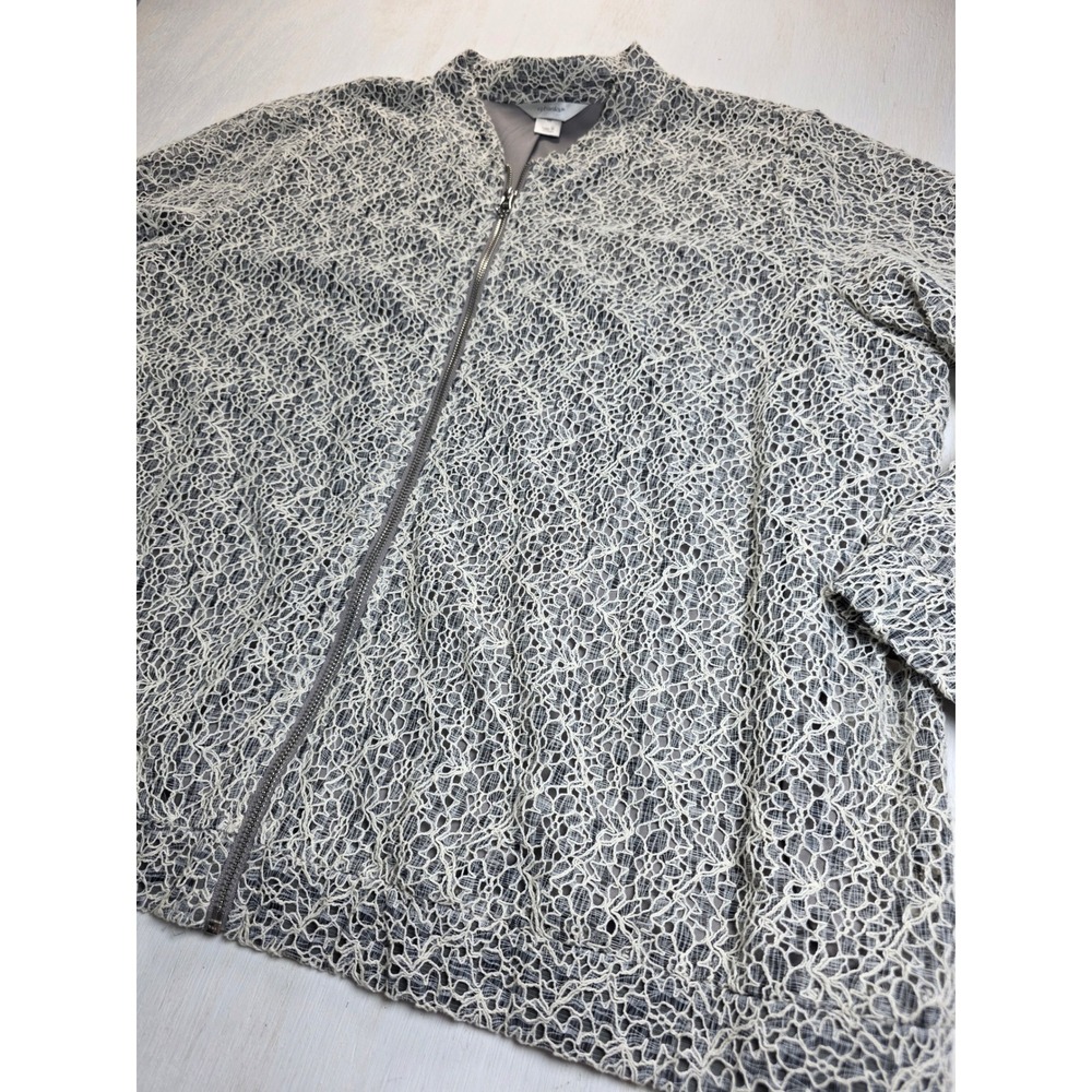 Cj Banks Womens 1X Grey Lace Zip Up Bomber Jacket Boho Cottagecore Minimalist